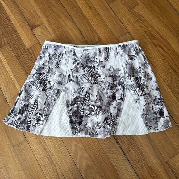 SOFIBELLA TENNIS SKIRT SKORT BLACK GRAY WHITE FLORAL PRINT WOMEN'S SIZE L - Picture 1 of 7